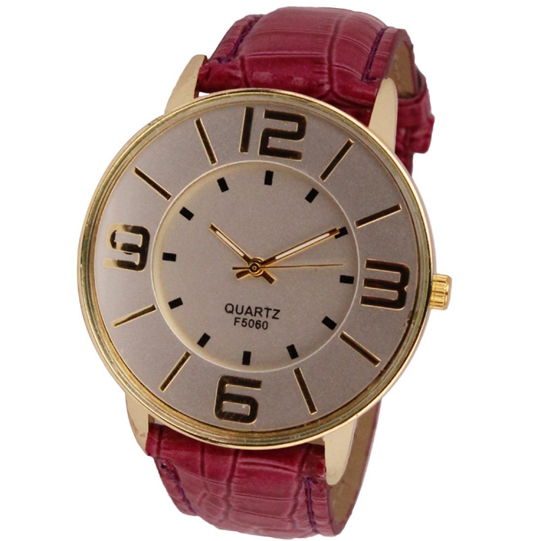Meily(TM) Womens Numerals Gold Dial Leather Analog Quartz Watch - Click Image to Close